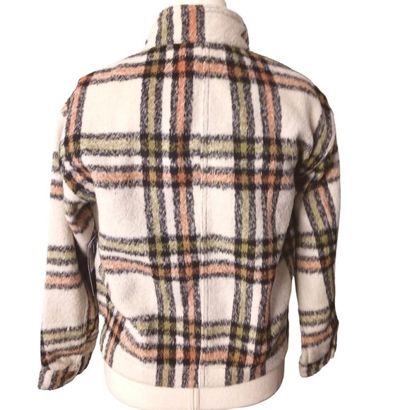 NEW Bagatelle Plaid Print Oversized Cropped Jacket in Cream & Rust,‎ Size M - Picture 7 of 14